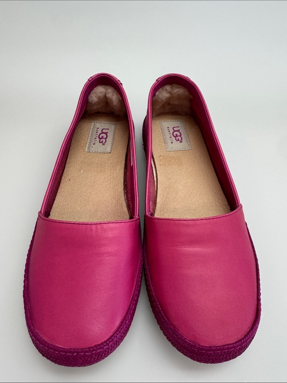 UGG Women's Hot Pink Leather Slip-On Flats